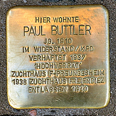 Stolperstein Schwanheimer Str. 14, Buttler, Paul