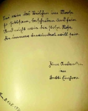 Aus dem Poesiealbum von Bertha (Betti) Einhorn