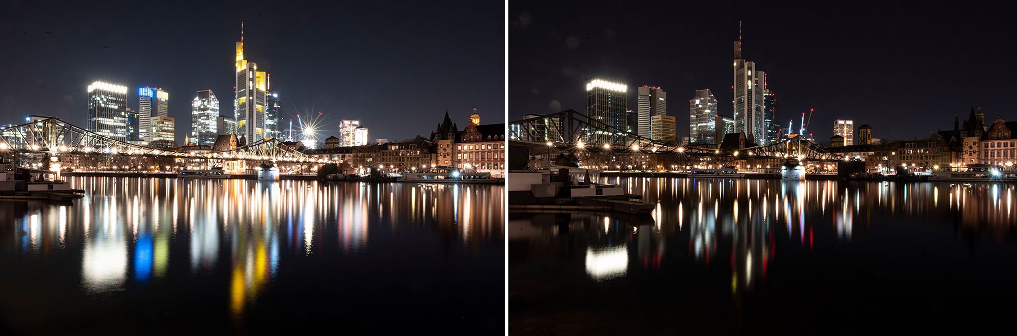 Frankfurter Skyline vor und zur Earth Hour 2022