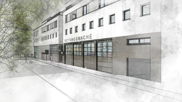 Visualisierung für die neue Feuer- und Rettungswache und 14 Mietwohnungen in Bockenheim, Rendering: Lengfeld & Wilisch Architekten PartG mbB