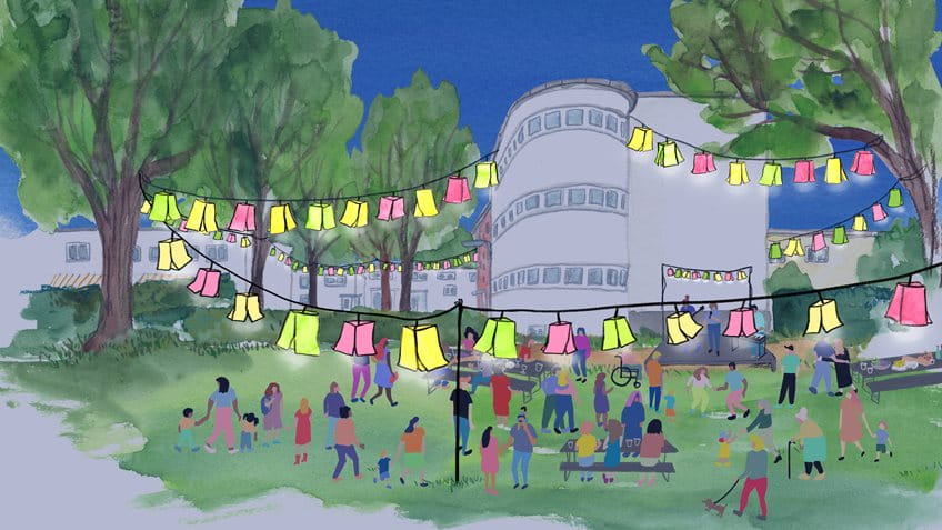 Bunte Lichter am Abendhimmel: Eine Illustration zeigt, wie das Lampionfest in der Römerstadt aussehen könnte