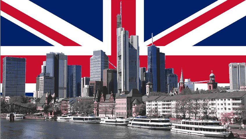 Union Jack hinter Frankfurter Skyline