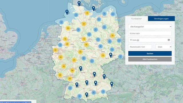 Startseite von www.fundbürodeutschland.de zeigt eine Deutschlandkarte und die Anzahl der gemeldeten Fundsachen.