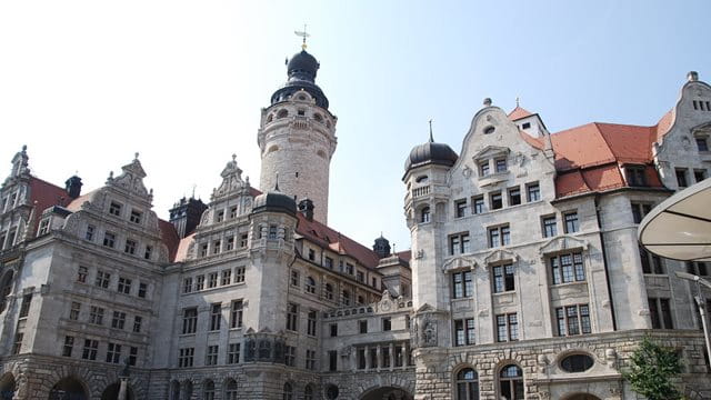 Leipzig Neues Rathaus und Stadthaus, Ansicht vom Burgplatz aus