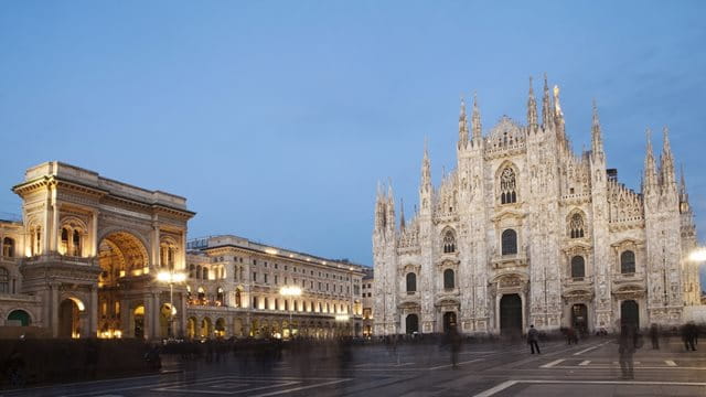 Milan cathedral with duomo square in the evening, Italy