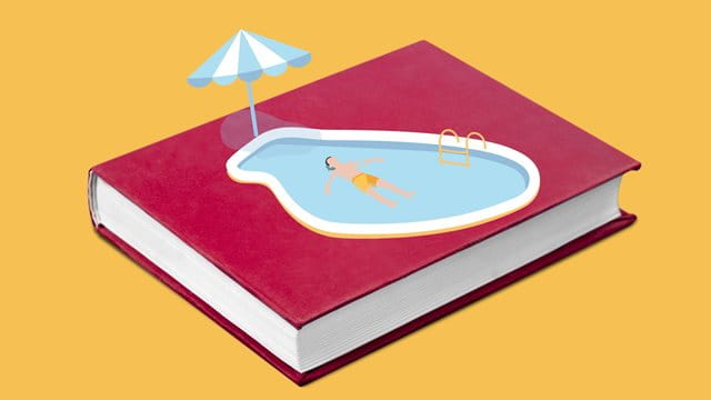 Buch Pool Buchgrafik mit einem Pool, in dem ein Mann schwimmt