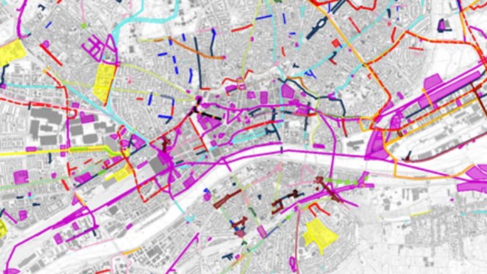 Frankfurt-Karte: Externe Bauprojekte sind in der Farbe Magenta hervorgehoben