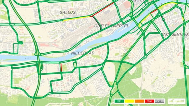 Map section showing the traffic situation in real time, Photo: Straßenverkehrsamt