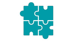 Darstellung von vier Puzzleteilen, ein Symbol für die Kooperationsprojekte von GUT GEHT'S.