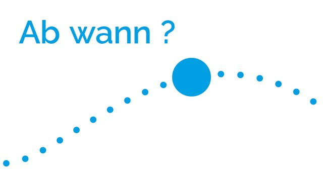 Visuelle Darstellung einer Teilstrecke als blaue gepunktete Linie mit einem großen blauen Punkt als Zwischenstation. Diese Station ist benannt mit der Frage ab wann?